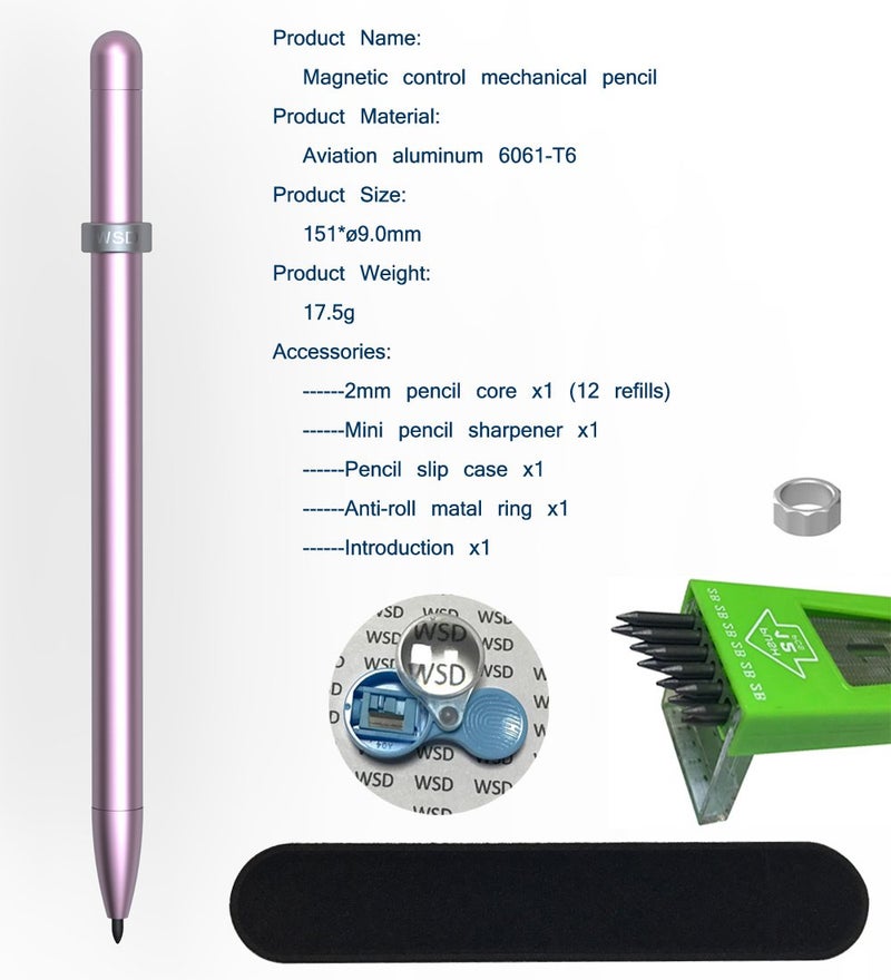 WSD Mechanical Pencil,Drawing Pencils,Sketch Pencils,Magnetic Control Pencil,Pencil Refills Diameter2.0mm, 2B Rose Gold - Image 5